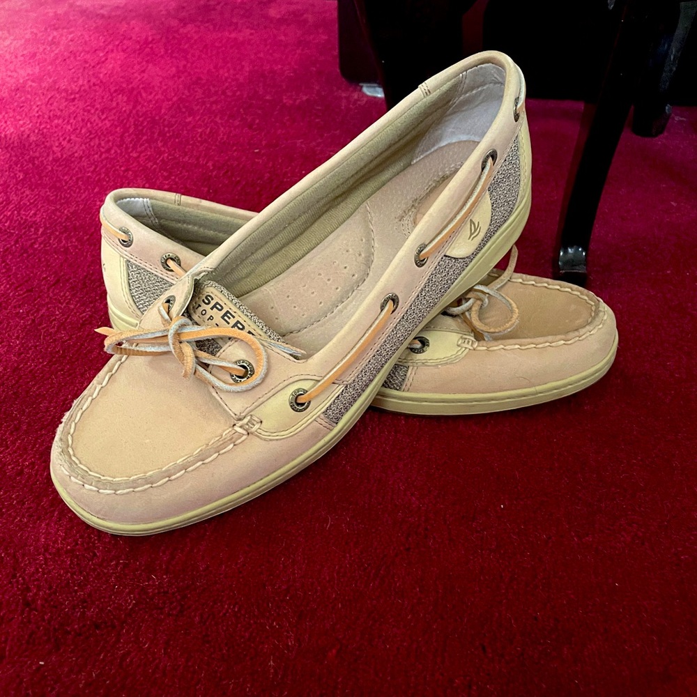 Women's Sperry Top-Sider Angelfish 9102047 Tan Khaki Leather Boat Shoes Size 9.5